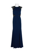 Carmen Marc Valvo Crew Neck Sleeveless Box Pleat Zipper Back