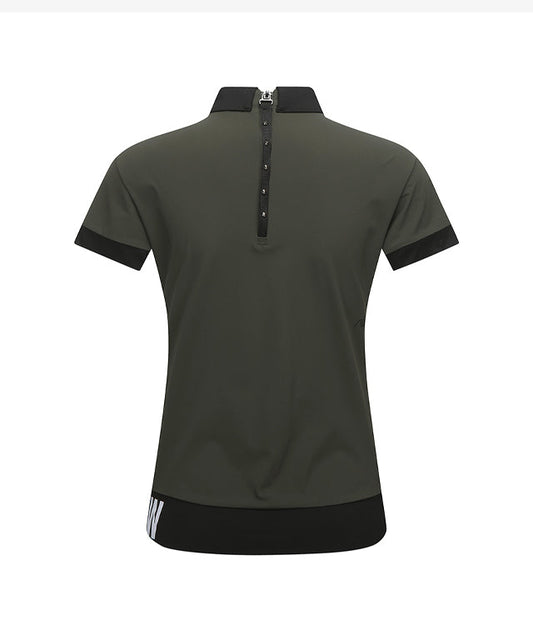 ANEW Golf: Women Back Zip Shoulder Tape Point Short T-Shirt - Khaki