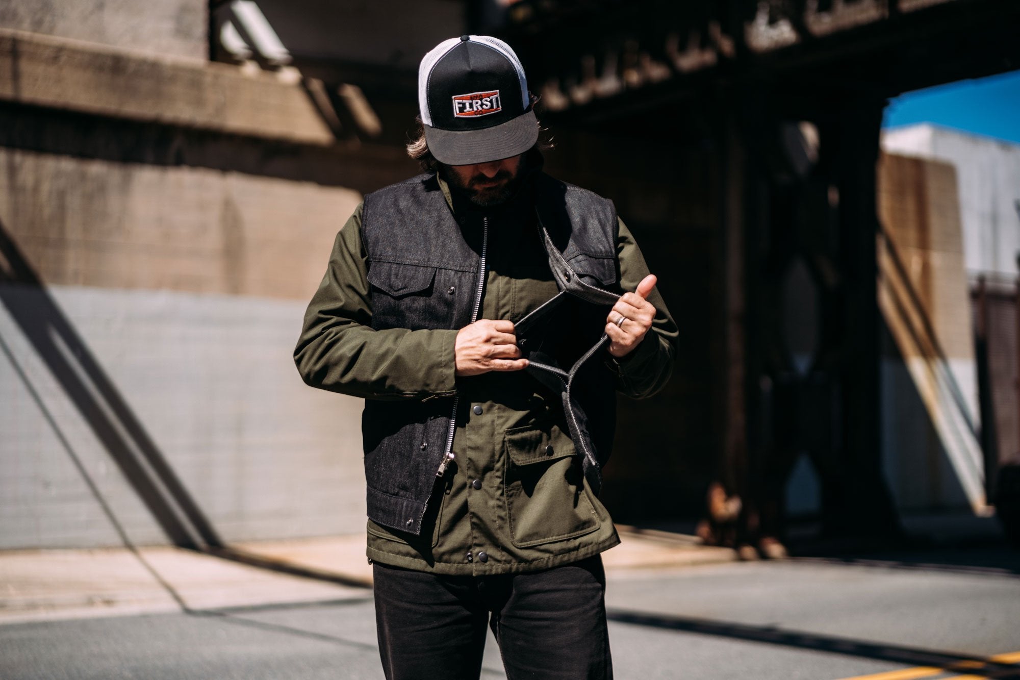 Haywood - Black Denim Men's Motorcycle Vest